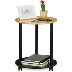 Relaxdays - Tavolino da Salotto con Rotelle, Tavolo Rotondo, Design Moderno, Bambù, HxD: 49x40 cm, Nero Marrone Naturale