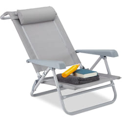 Sedia Pieghevole, Poggiatesta, Apribottiglia, Braccioli Regolabili, 120 kg, Plastica, Acciaio, Grigio - Relaxdays
