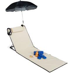 Materassino da Spiaggia, Lettino Imbottito xxl, Ombrellino, Regolabile, Cuscino&Borsa, Pieghevole, Beige - Relaxdays