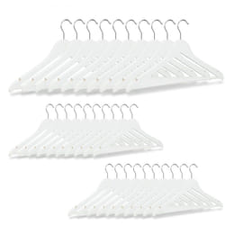 Set da 30 Grucce, Asta per Pantaloni, Gonne, Camicie, Giacche, Gancio Girevole a 360°, in Legno, Bianco - Relaxdays