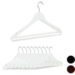 Relaxdays - Set da 10 Grucce in Legno, Asta per Pantaloni, Tacche Laterali, Gancio Girevole a 360°, 44,5 cm, Bianco