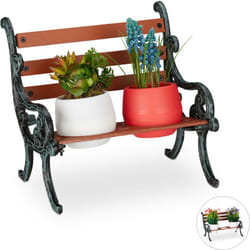 Relaxdays - Mini Supporto per Fiori, Ghisa e Legno, Panchetta per 2 Vasi, Vintage, Giardino, ø 7,5 cm, Verde Scuro-Marrone