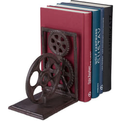 Relaxdays - Fermalibri Retrò, Ghisa, Ruota Dentata, Pellicola Cinematografica, Decorazione per Libri 16x13x10 cm, Marrone