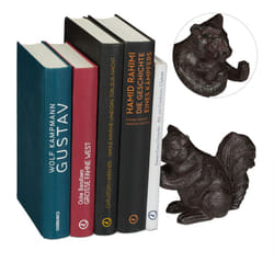 Relaxdays - Fermalibri a Forma di Scoiattolo, Supporto per Libri, dvd, in Ghisa, Reggilibri Decorativo, Robusto, Marrone