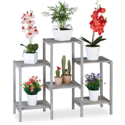 Relaxdays - Fioriera a Scala in Legno, Design Shabby per Soggiorno Scaffale per Piante, 6 Ripiani, hlp 70x89x27 cm,Grigio
