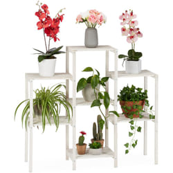 Relaxdays - Scaffale per Fiori, 86,5 x 95 x 29,5 cm, Ripiani per Piante Decorativo, Portafiori Interni da Terra, Bianco