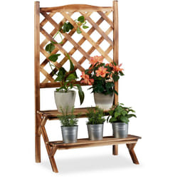 Relaxdays Fioriera a Scala con Spalliera, Portapiante, 2 Ripiani, Legno, HLP 109x61x40 cm, Effetto Bruciato