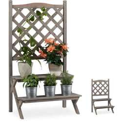 Relaxdays - Fioriera a Scala con Sostegno per Rampicanti, Portapiante in Legno con 2 Ripiani, hlp 109x61x40 cm, Grigio