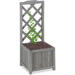 Relaxdays - Vaso Piante con Graticolato, 20L, Griglia 90 cm, Impermeabile, Legno, Fioriera per Balcone e Giardino, Grigio