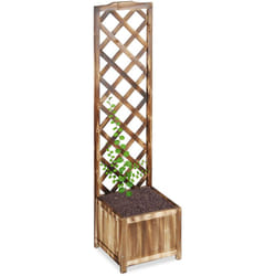 Relaxdays - Vaso per Piante con Graticolato, in Legno, per Giardino Vaso 25 Litri e Griglia 147 cm Effetto Legno Bruciato