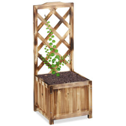 Relaxdays Vaso per Piante con Graticolato, in Legno, per Giardino Vaso 20 Litri e Griglia 90 cm, Effetto Legno Bruciato