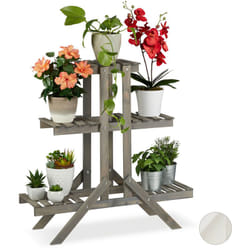 Relaxdays - Fioriera a Scala in Legno, Portafiori a 3 Ripiani, per Piante, hlp: 83 x 83 x 25 cm ca., Grigio