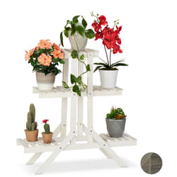 Relaxdays - Fioriera a Scala in Legno, Portafiori a 3 Ripiani, per Piante, hlp: 83 x 83 x 25 cm ca., Bianco