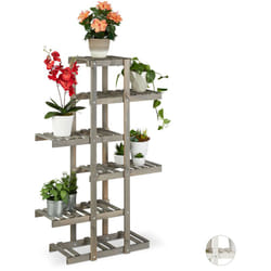 Relaxdays Fioriera in Legno, a Scala con 5 Ripiani, Portavasi per Piante e Fiori, Shabby, 125x81x25 cm, Grigio