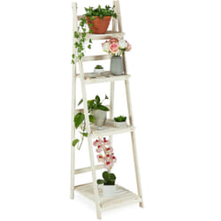 Relaxdays - Fioriera a Scala, per Interni e Esterni, Design Shabby-Chic, Richiudibile, hlp 160x41x50 cm 4 Livelli, Bianco