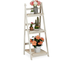 Relaxdays - Fioriera a Scala, per Interni e Esterni, Design Shabby-Chic, Richiudibile, hlp 108x41x40 cm 3 Livelli, Bianco