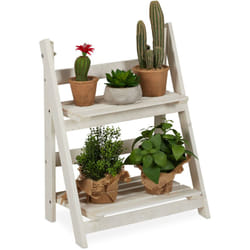 Relaxdays - Fioriera a Scala, per Interni e Esterni, Design Shabby-Chic, Richiudibile, hlp 51x41x25 cm, 2 Livelli, Bianco