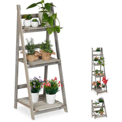 Relaxdays - Scaletta per Piante, a Livelli, Pieghevole, Scaffale con 3 Ripiani a Scala, hlp 108x41x40 cm, in Legno, Grigio
