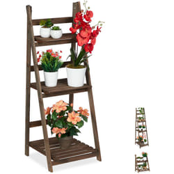 Relaxdays - Fioriera per Piante, a 3 Livelli, Pieghevole, Scaffale con Ripiani, hlp 108x41x40cm in Legno, Marrone-Scuro