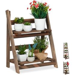 Relaxdays - Fioriera per Piante, a 2 Livelli, Pieghevole, Scaffale con Ripiani, hlp 51,5x41x24cm in Legno, Marrone-Scuro