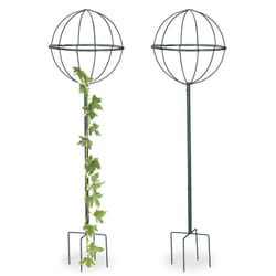 Relaxdays - Set da 2 Sostegni per Piante Rampicanti, 118,5 cm, Supporti Rotondi con Sfera, Aiuole e Terreno, Verde Scuro