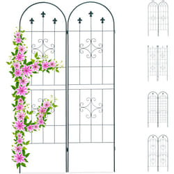 Set 2 Grigliati per Rampicanti, in Metallo 180x50cm Design Arco e Motivi Ornamentali, ad Incastro, Verde Scuro - Relaxdays