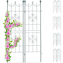 Set 2 Grigliati per Rampicanti, in Metallo 180x50cm Design con motivi decorativi, ad Incastro, Verde Scuro - Relaxdays