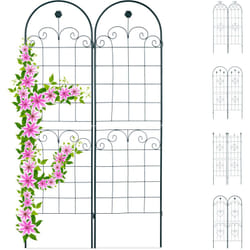 Set 2 Grigliati da Giardino per Rampicanti, in Metallo 180x50cm Design Arco e Cuore, ad Incastro, Verde Scuro - Relaxdays