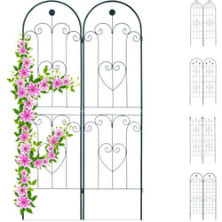 Set 2 Grigliati per Rampicanti, in Metallo 180x50cm Design ad Archi Fiori e Cuori, ad Incastro, Verde Scuro - Relaxdays