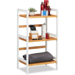 Scaffale da Bagno, Mobiletto per Cosmetici, Asciugamani, Accessori, in Bambù, 80x45x31,5 cm, Bianco Naturale - Relaxdays