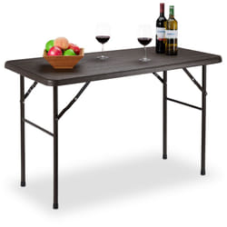 Tavolo Giardino, Aspetto Legno, Pieghevole, Plastica & Metallo, Esterni, Bistrò hlp: 74 x 120 x 60 cm, marrone - Relaxdays