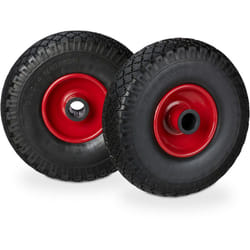 Set di 2 Ruote per Carrelli a Mano, Gomma Piena Antipanne, Asse 25mm, 100 kg, max, 260x85mm, Nero-Rosso - Relaxdays