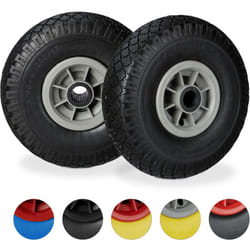 Set di 2 Ruote per Carriola, Pneumatici di Gomma Piena Antipanne, Asse 25mm, max.80 kg, 260x85mm, Nero-Grigio - Relaxdays