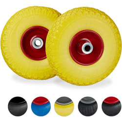 2 Ruote per Carrello Standard, in Gomma Antipanne, 3.00-4', Asse 20mm, max.100 kg, 260x85 mm, Giallo-Rosso - Relaxdays