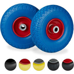 2 Ruote per Carrello Standard, in Gomma Antipanne, 3.00-4', Asse 20mm, max.100 kg, 260x85 mm, Blu-Rosso - Relaxdays