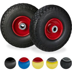 2 Ruote per Carrello Standard, in Gomma Antipanne, 3.00-4', Asse 20mm, max.100 kg, 260x85 mm, Nero-Rosso - Relaxdays