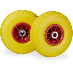 2x Ruote per Carriola, in Gomma Antipanne, 3.00-4', Asse 20mm, max.80 kg, 260 x 85 mm, Giallo-Rosso - Relaxdays