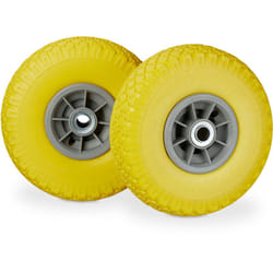 2x Ruote per Carriola, in Gomma Antipanne, 3.00-4', Asse 20mm, max.80 kg, 260 x 85 mm, Giallo-Grigio - Relaxdays