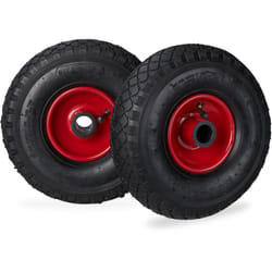 Set di 2 Ruote per Carriola, Ruota Completa ad Aria 3.00-4 con Cerchione in Acciaio, Asse d: 25mm, Nero-Rosso - Relaxdays