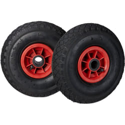 Set di 2 Ruote 3.00-4 per Carriola, Ruote ad Aria, 260x85 mm, Cerchione in Plastica, Asse 25mm, Nero-Rossoo - Relaxdays