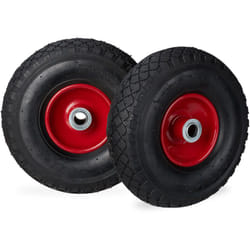 Set di 2 Ruote 3.00-4 per Carriola, ad Aria, 260x85 mm, Cerchione in Acciaio, max.100 kg, Nero-Rosso - Relaxdays