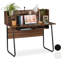 Relaxdays - Scrivania con Scaffali ,Ripiani sotto la Scrivania, Passacavo , HxLxP: 109x120x60 cm, Legno/Nero