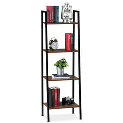 Scaffale in Legno, Moderna Libreria con 4 Ripiani, per Piante e Libri, hlp: 136 x 44 x 31,5 cm, Marrone - Relaxdays