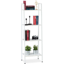 Scaffale in Legno, Moderna Libreria con 4 Ripiani, per Piante e Libri, hlp: 136 x 44 x 31,5 cm, Bianco - Relaxdays