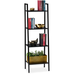 Scaffale in Legno, Moderna Libreria con 4 Ripiani, per Piante e Libri, hlp: 136 x 44 x 31,5 cm, Nero - Relaxdays