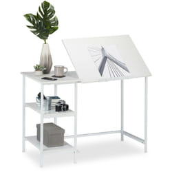 Relaxdays - Scrivania Inclinabile, 3 Ripiani, Diversa Angolazione, per Computer, Lavoro hlp 75x110x55 cm, Bianco