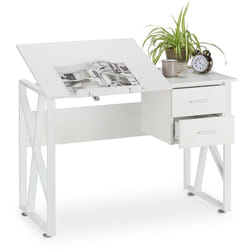 Relaxdays - Scrivania Orientabile, Supporto Inclinabile, da Disegno o per pc, hlp 75x110x55cm, Bianco