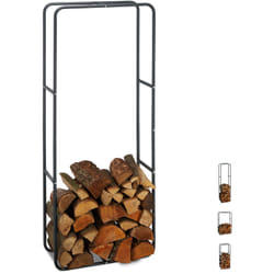 Relaxdays - Scaffale per Legna, HxL 150 x 60 cm, Porta-Legna per Camino, Stufa, Interni ed Esterni, Acciaio, Antracite