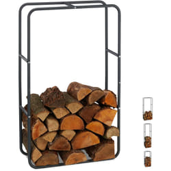 Relaxdays Scaffale per Legna, HxL 100 x 60 cm, Porta-Legna per Camino, Stufa, Interni ed Esterni, Acciaio, Antracite