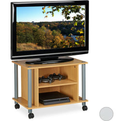 Mobile tv con Ruote, 2 Ripiani, Mobiletto Porta Televisore, hlp: 45x60x40 cm, Tavolo Televisione, Apetto Legno - Relaxdays